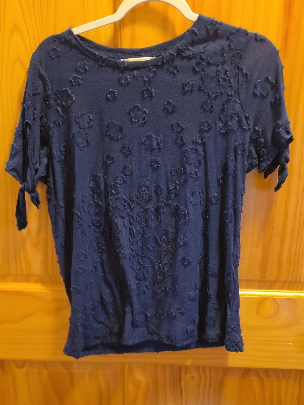 Michael Kors Navy Short-Sleeve Textured Tee with Sleeve Ties